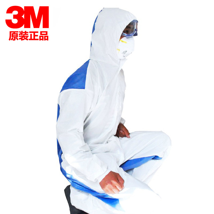 3M4535白色帶帽連體防護(hù)服防化學(xué)濺射/后背透氣噴漆防塵服